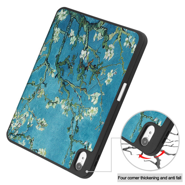Case2go - Tablet hoes geschikt voor Apple iPad 11 (2025) A16 / Apple iPad 10.9 (2022) - Tri-fold hoes met Auto/Wake functie en Magnetische sluiting - TPU Cover Met Pencil Houder - Witte Bloesem