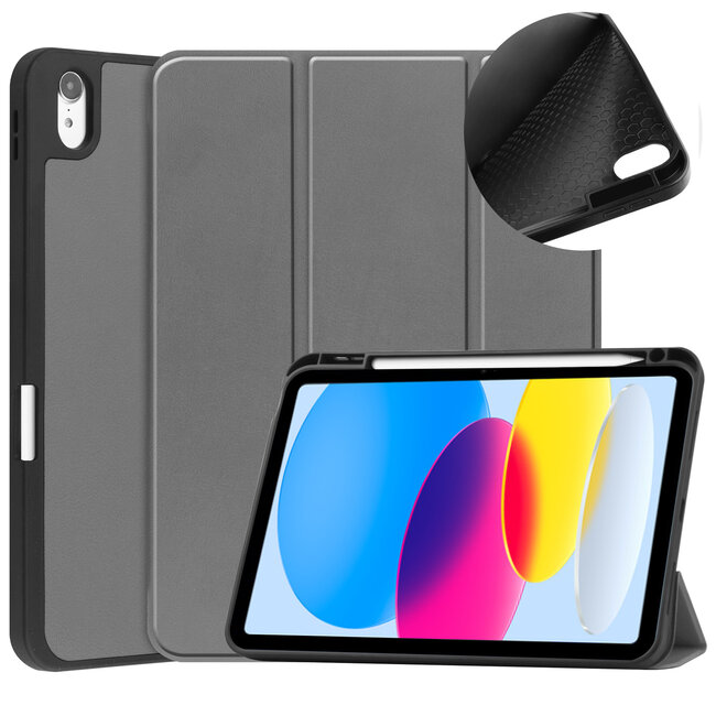 Case2go - Tablet hoes geschikt voor Apple iPad 11 (2025) A16 / Apple iPad 10.9 (2022) - Tri-fold hoes met Auto/Wake functie en Magnetische sluiting - TPU Cover Met Pencil Houder - Grijs