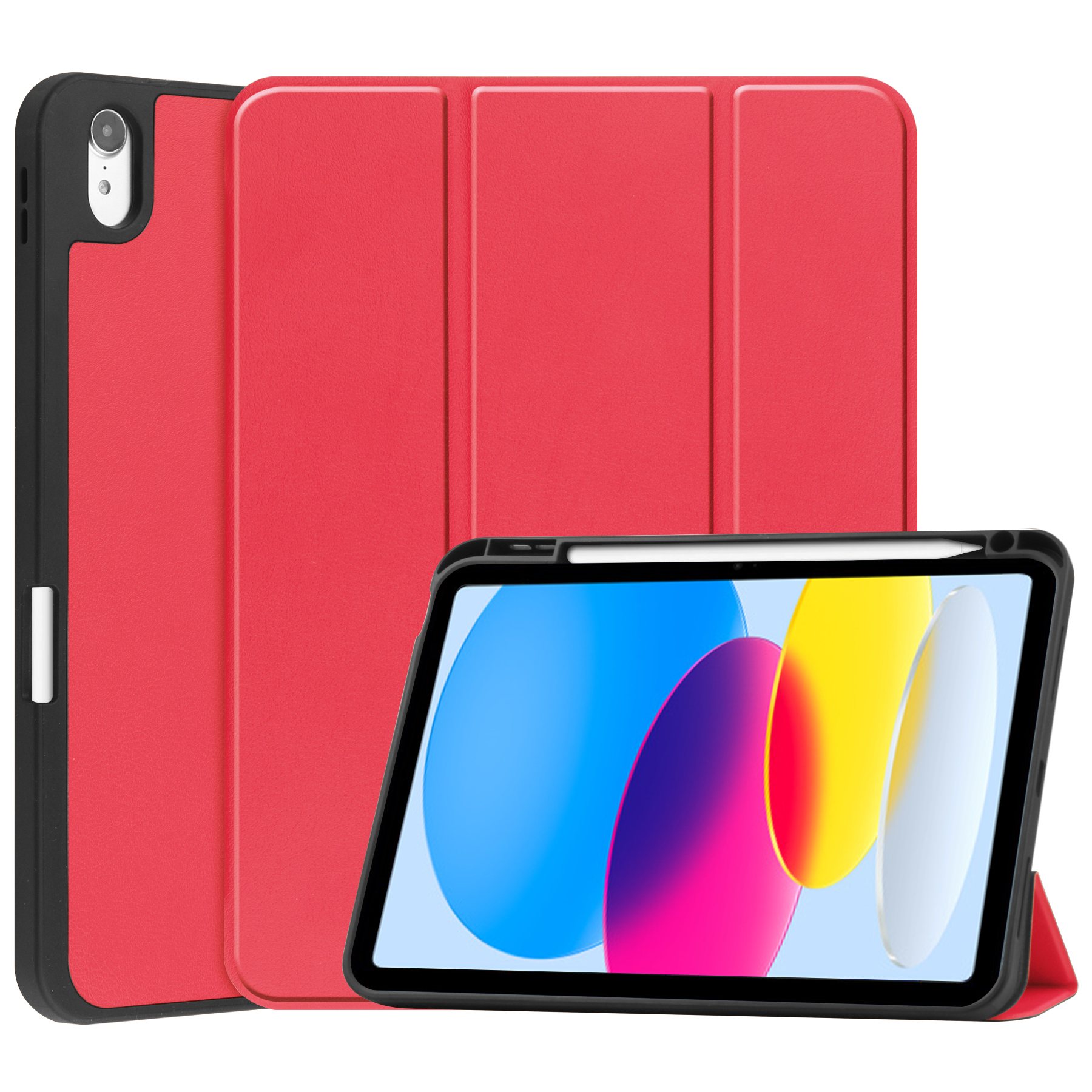 Case2go - Tablet hoes geschikt voor Apple iPad 11 (2025) A16 / Apple iPad 10.9 (2022) - Tri-fold hoes met Auto/Wake functie en Magnetische sluiting - TPU Cover Met Pencil Houder - Rood afbeelding