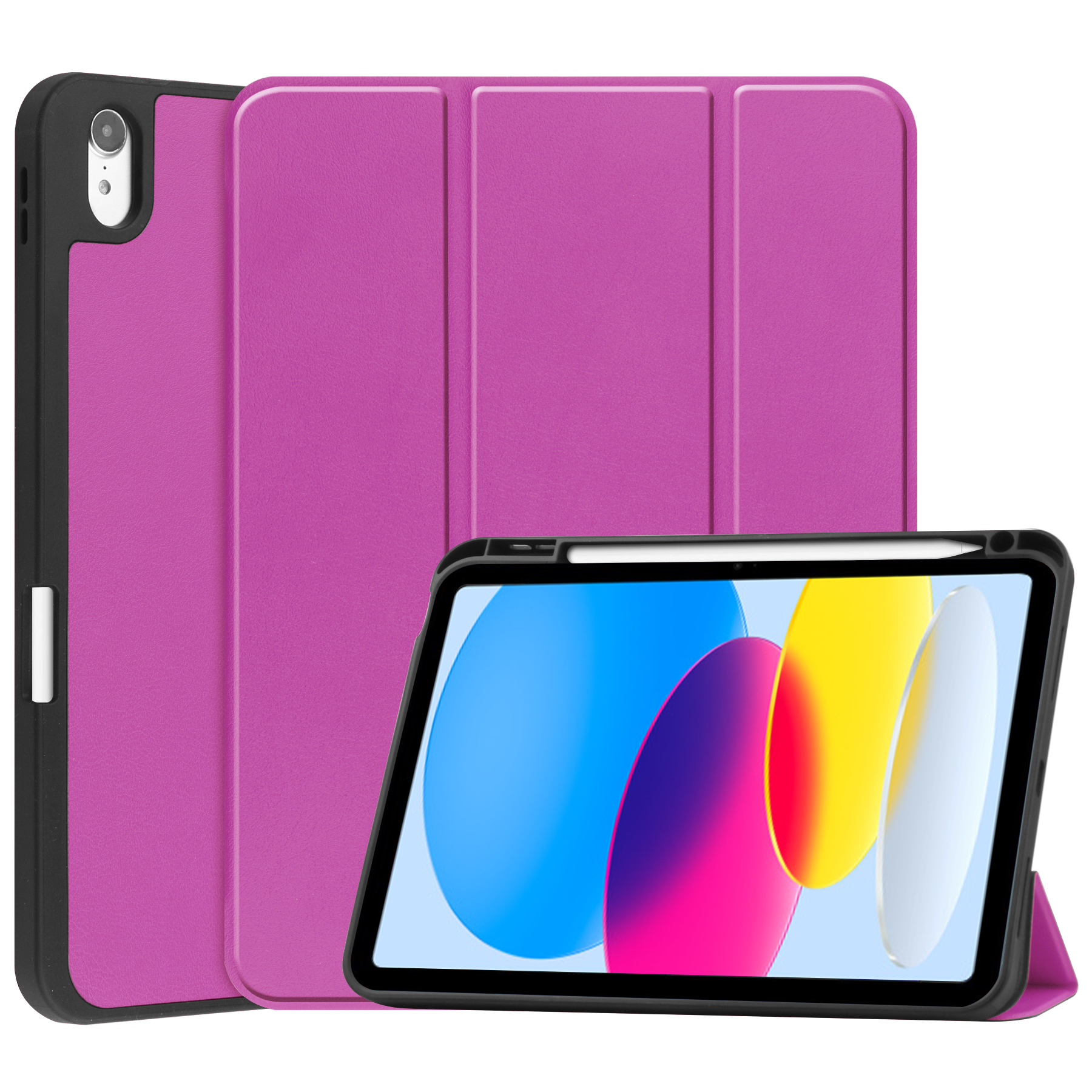 Case2go - Tablet hoes geschikt voor Apple iPad 11 (2025) A16 / Apple iPad 10.9 (2022) - Tri-fold hoes met Auto/Wake functie en Magnetische sluiting - TPU Cover Met Pencil Houder - Paars afbeelding