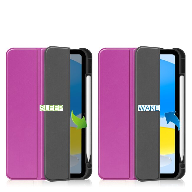 Case2go - Tablet hoes geschikt voor Apple iPad 11 (2025) A16 / Apple iPad 10.9 (2022) - Tri-fold hoes met Auto/Wake functie en Magnetische sluiting - TPU Cover Met Pencil Houder - Paars