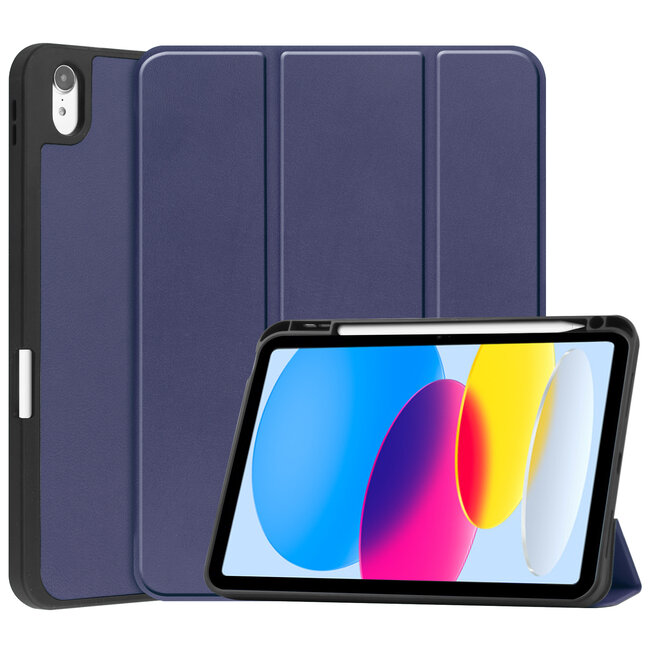 Case2go - Tablet hoes geschikt voor Apple iPad 10 10.9 (2022) - Tri-fold hoes met Auto/Wake functie en Magnetische sluiting - TPU Cover Met Pencil Houder - Donker Blauw