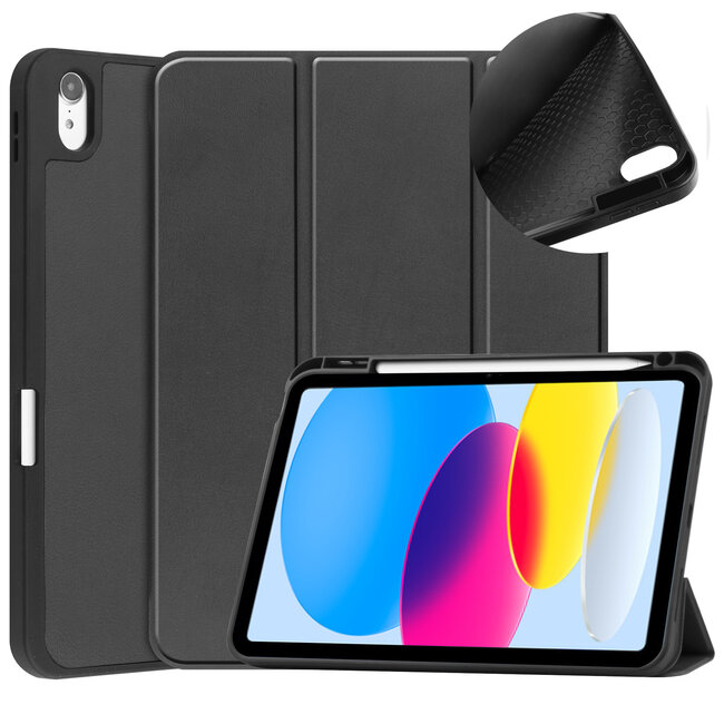 Case2go - Tablet hoes geschikt voor Apple iPad 11 (2025) A16 / Apple iPad 10.9 (2022) - Tri-fold hoes met Auto/Wake functie en Magnetische sluiting - TPU Cover Met Pencil Houder - Zwart