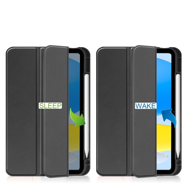 Case2go - Tablet hoes geschikt voor Apple iPad 11 (2025) A16 / Apple iPad 10.9 (2022) - Tri-fold hoes met Auto/Wake functie en Magnetische sluiting - TPU Cover Met Pencil Houder - Zwart