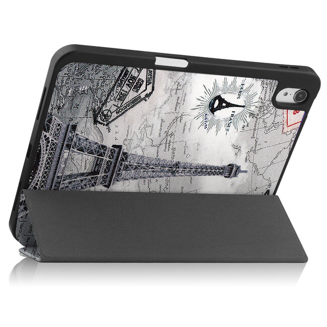 Case2go - Tablet hoes geschikt voor Apple iPad 11 (2025) A16 / Apple iPad 10.9 (2022) - Tri-fold hoes met Auto/Wake functie en Magnetische sluiting - TPU Cover Met Pencil Houder - Eiffeltoren