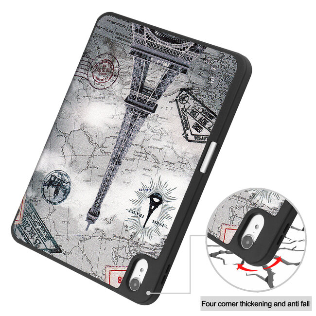 Case2go - Tablet hoes geschikt voor Apple iPad 11 (2025) A16 / Apple iPad 10.9 (2022) - Tri-fold hoes met Auto/Wake functie en Magnetische sluiting - TPU Cover Met Pencil Houder - Eiffeltoren