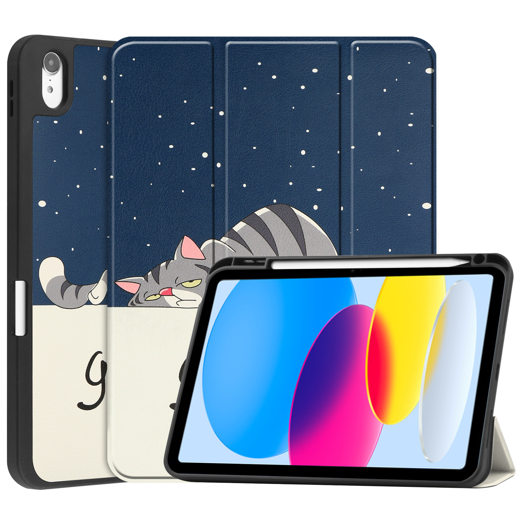 Case2go - Tablet hoes geschikt voor Apple iPad 11 (2025) A16 / Apple iPad 10.9 (2022) - Tri-fold hoes met Auto/Wake functie en Magnetische sluiting - TPU Cover Met Pencil Houder - Goodnight afbeelding