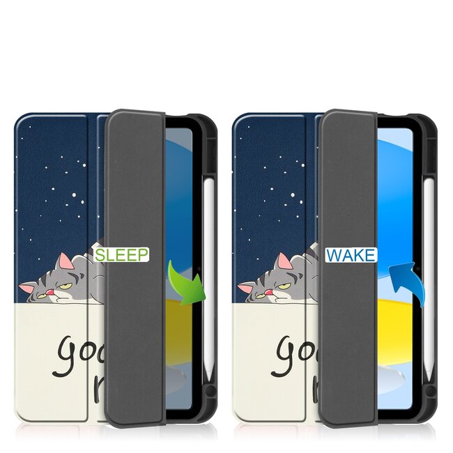 Case2go - Tablet hoes geschikt voor Apple iPad 11 (2025) A16 / Apple iPad 10.9 (2022) - Tri-fold hoes met Auto/Wake functie en Magnetische sluiting - TPU Cover Met Pencil Houder - Goodnight
