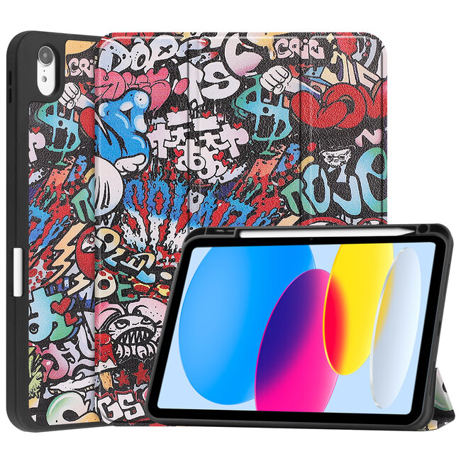 Case2go - Tablet hoes geschikt voor Apple iPad 10 10.9 (2022) - Tri-fold hoes met Auto/Wake functie en Magnetische sluiting - TPU Cover Met Pencil Houder - Grafitti