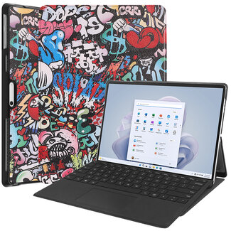 Case2go Case2go - Hoes geschikt voor Microsoft Surface Pro 9 - 13 inch Cover - Book Case met Stand Functie - Grafitti