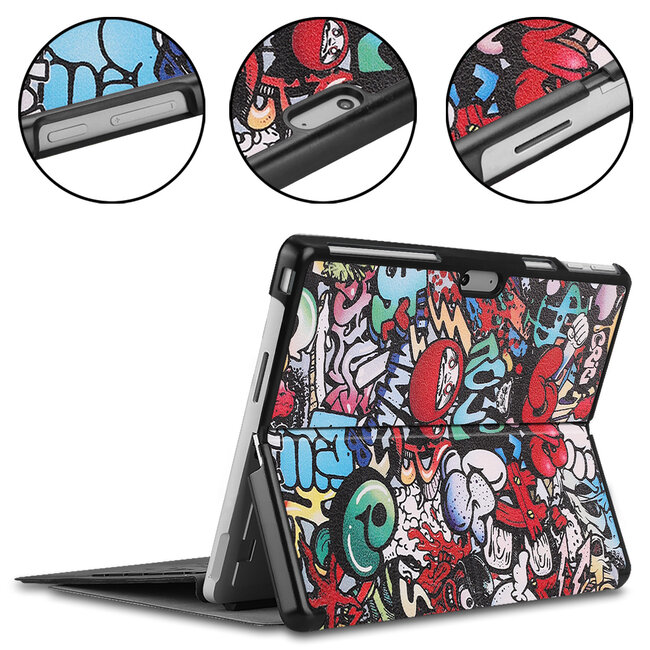 Case2go - Hoes geschikt voor Microsoft Surface Pro 9 - 13 inch Cover - Book Case met Stand Functie - Grafitti
