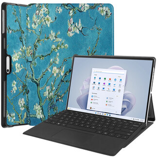 Case2go Case2go - Hoes geschikt voor Microsoft Surface Pro 9 - 13 inch Cover - Book Case met Stand Functie - Witte Bloesem