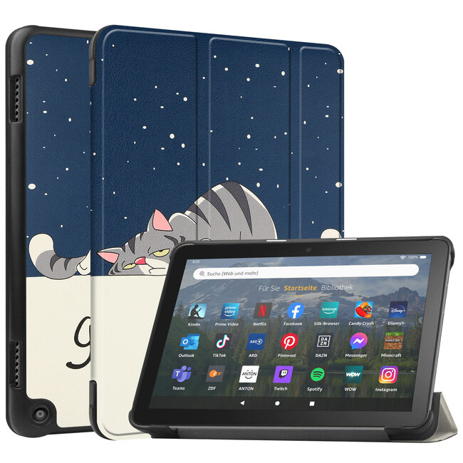Case2go - Tablet hoes geschikt voor Amazon Fire 8 HD (2022) - 8 Inch Tri-fold cover - Met Touchpad &amp; Stand functie - Good Night