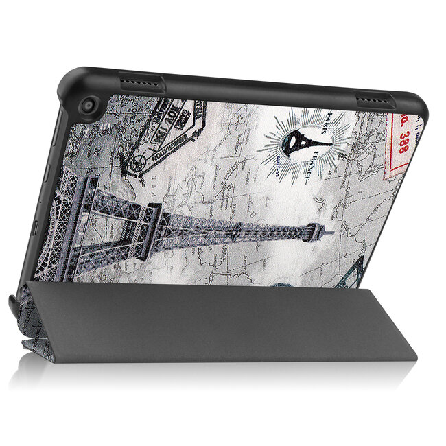 Case2go - Tablet hoes geschikt voor Amazon Fire 8 HD (2022) - 8 Inch Tri-fold cover - Met Touchpad &amp; Stand functie - Eiffeltoren