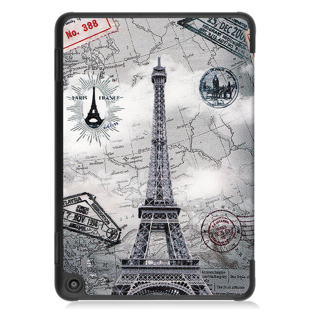 Case2go - Tablet hoes geschikt voor Amazon Fire 8 HD (2022) - 8 Inch Tri-fold cover - Met Touchpad &amp; Stand functie - Eiffeltoren