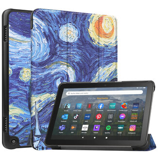 Case2go Case2go - Tablet hoes geschikt voor Amazon Fire 8 HD (2022) - 8 Inch Tri-fold cover - Met Touchpad &amp; Stand functie - Sterrenhemel