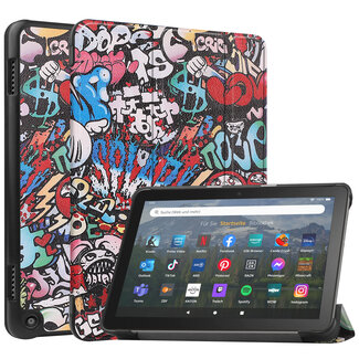 Case2go Case2go - Tablet hoes geschikt voor Amazon Fire 8 HD (2022) - 8 Inch Tri-fold cover - Met Touchpad &amp; Stand functie - Grafitti