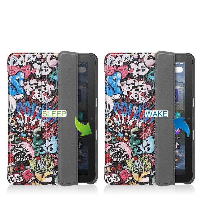 Case2go - Tablet hoes geschikt voor Amazon Fire 8 HD (2022) - 8 Inch Tri-fold cover - Met Touchpad &amp; Stand functie - Grafitti