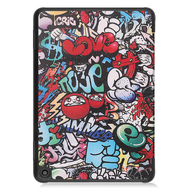 Case2go - Tablet hoes geschikt voor Amazon Fire 8 HD (2022) - 8 Inch Tri-fold cover - Met Touchpad &amp; Stand functie - Grafitti