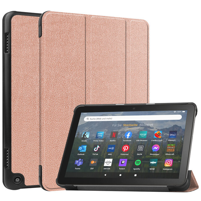 Case2go - Tablet hoes geschikt voor Amazon Fire 8 HD (2022) - 8 Inch Tri-fold cover - Met Touchpad &amp; Stand functie - Rose Goud