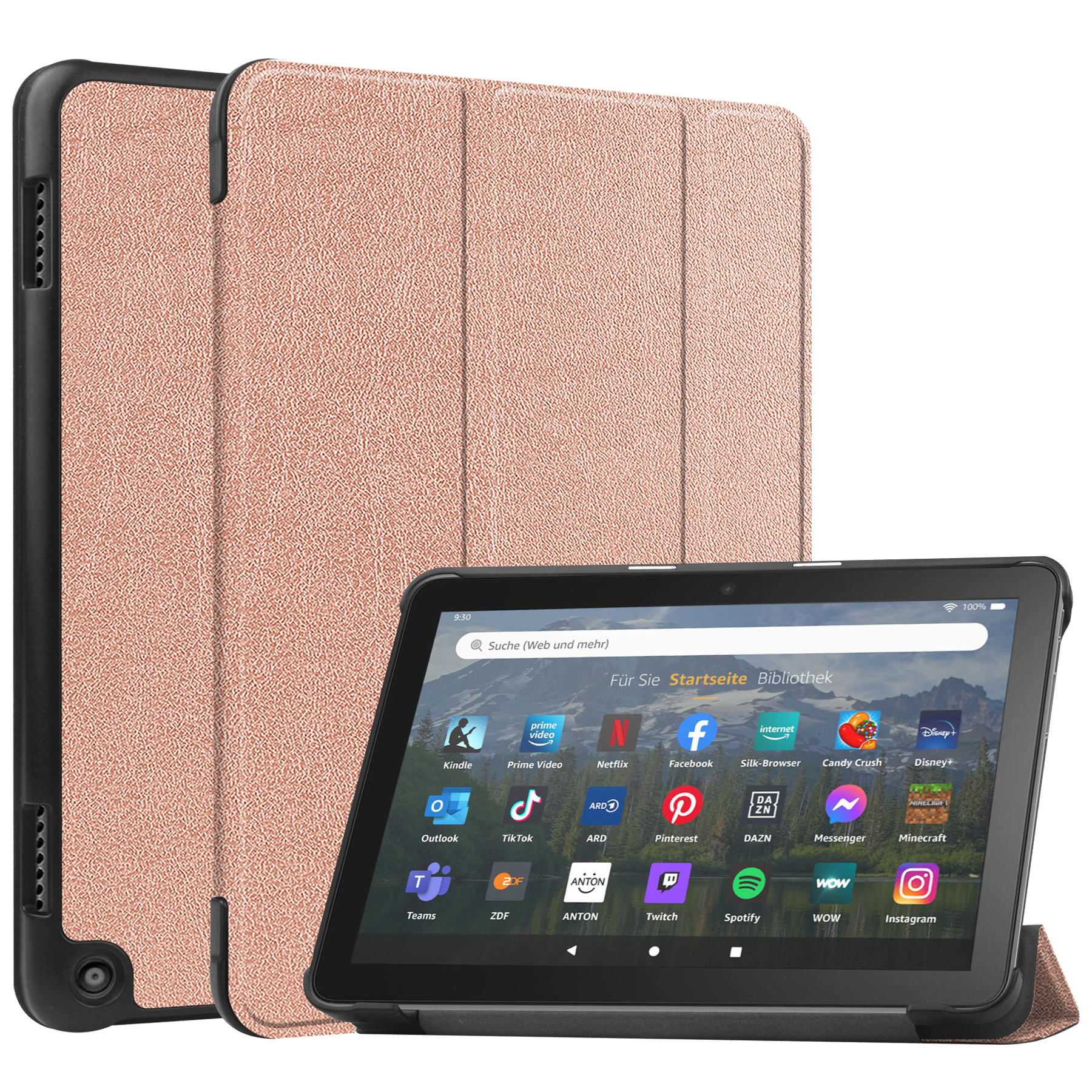 Case2go - Tablet hoes geschikt voor Amazon Fire 8 HD (2022) - 8 Inch Tri-fold cover - Met Touchpad &amp; Stand functie - Rose Goud afbeelding