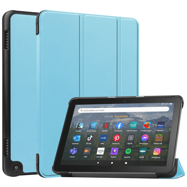 Case2go - Tablet hoes geschikt voor Amazon Fire 8 HD (2022) - 8 Inch Tri-fold cover - Met Touchpad &amp; Stand functie - Licht Blauw