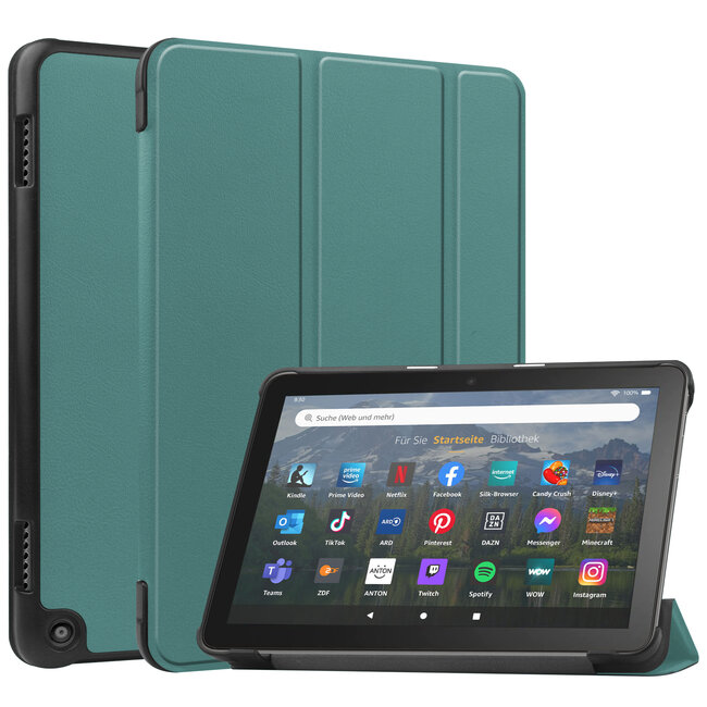 Case2go - Tablet hoes geschikt voor Amazon Fire 8 HD (2022) - 8 Inch Tri-fold cover - Met Touchpad &amp; Stand functie - Donker Groen