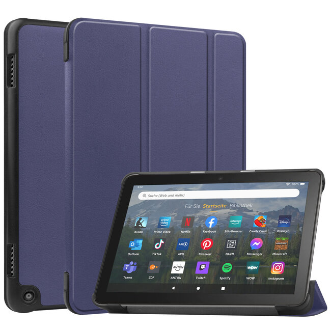 Case2go - Tablet hoes geschikt voor Amazon Fire 8 HD (2022) - 8 Inch Tri-fold cover - Met Touchpad &amp; Stand functie - Donker Blauw