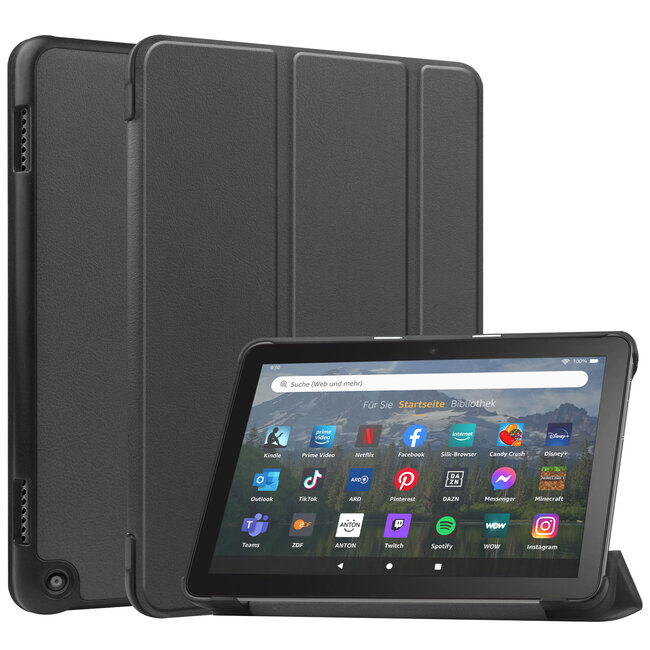 Case2go - Tablet hoes geschikt voor Amazon Fire 8 HD (2022) - 8 Inch Tri-fold cover - Met Touchpad &amp; Stand functie - Zwart