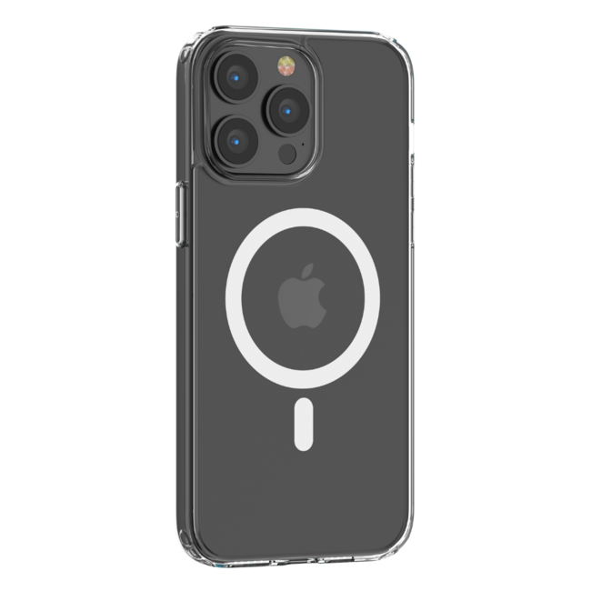 Hoesje geschikt voor Apple iPhone 14 Pro - Devia Case met Magnetische Ring en Oplaadfunctie - Transparante Back Cover - Transparant