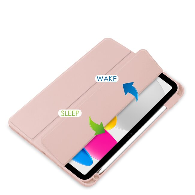 Case2go - Tablet hoes geschikt voor Apple iPad 11 (2025) A16 / Apple iPad 10.9 (2022) - Transparante Case - Tri-fold Back Cover - Met Pencil Houder en Auto Wake/Sleep functie - Rose Gold