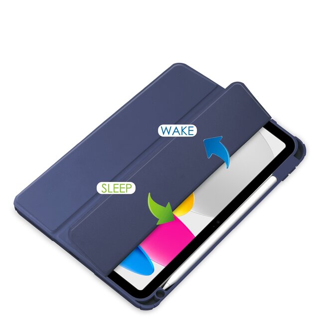 Case2go - Tablet hoes geschikt voor Apple iPad 11 (2025) A16 / Apple iPad 10.9 (2022) - Transparante Case - Tri-fold Back Cover - Met Pencil Houder en Auto Wake/Sleep functie - Blauw