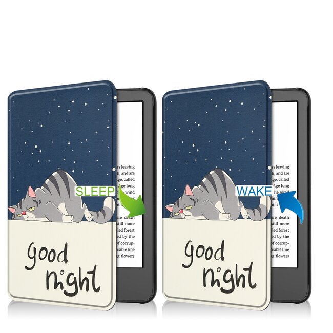 Case2go - E-reader Hoes geschikt voor Amazon Kindle 11 (2022) - 6 Inch - Tri-fold Cover - Auto/Wake functie - Good Night