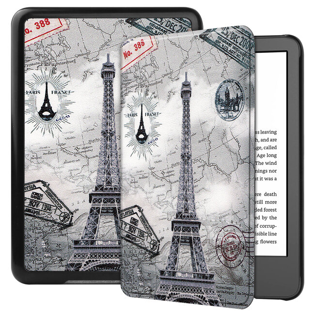 Case2go - E-reader Hoes geschikt voor Amazon Kindle 11 (2022) - Tri-fold Cover - Auto/Wake functie - Eiffeltoren