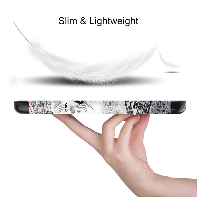 Case2go - E-reader Hoes geschikt voor Amazon Kindle 11 (2022) - 6 Inch - Tri-fold Cover - Auto/Wake functie - Eiffeltoren