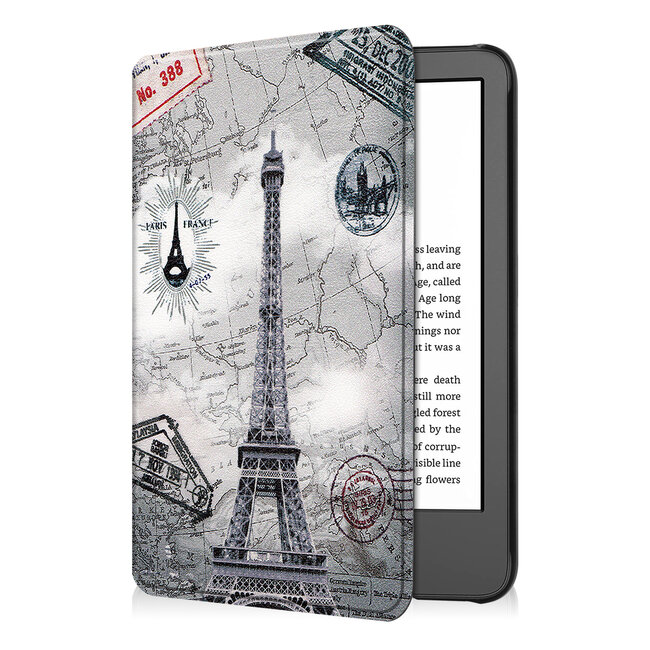 Case2go - E-reader Hoes geschikt voor Amazon Kindle 11 (2022) - 6 Inch - Tri-fold Cover - Auto/Wake functie - Eiffeltoren