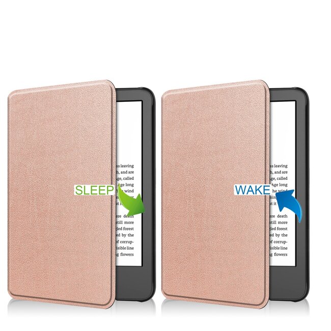 Case2go - E-reader Hoes geschikt voor Amazon Kindle 11 (2022) - 6 Inch - Tri-fold Cover - Auto/Wake functie - Rose Gold