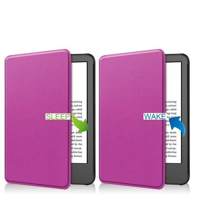 Case2go - E-reader Hoes geschikt voor Amazon Kindle 11 (2022) - 6 Inch - Tri-fold Cover - Auto/Wake functie - Paars