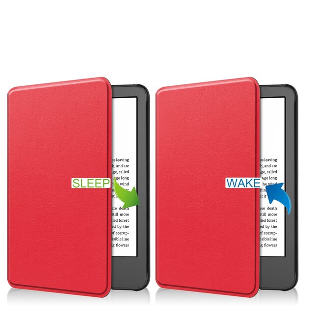 Case2go - E-reader Hoes geschikt voor Amazon Kindle 11 (2022) - 6 Inch - Tri-fold Cover - Auto/Wake functie - Rood