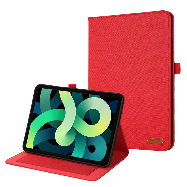 Case2go - Tablet hoes geschikt voor Apple iPad 11 (2025) A16 / Apple iPad 10.9 (2022) - Bookcase van spijkerstof met magneetsluiting en pasjeshouder - Rood