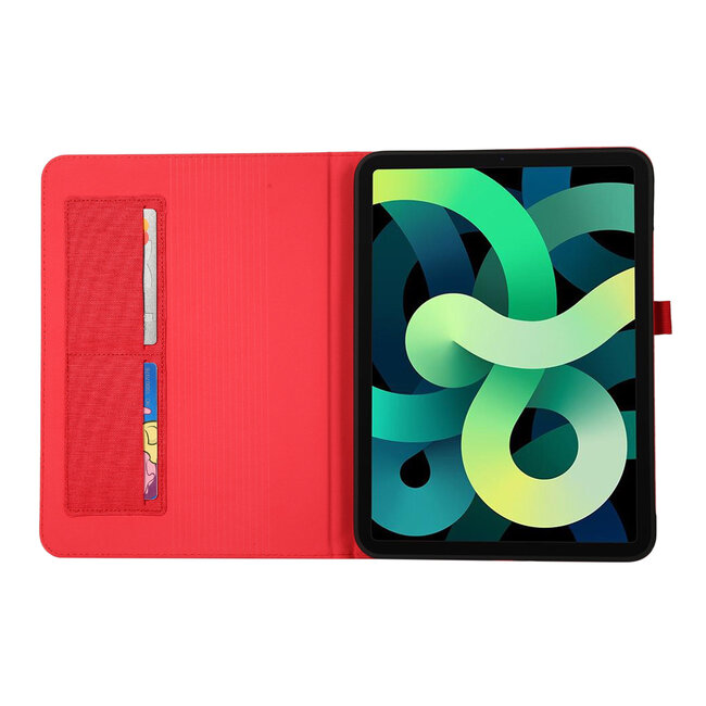 Case2go - Tablet hoes geschikt voor Apple iPad 11 (2025) A16 / Apple iPad 10.9 (2022) - Bookcase van spijkerstof met magneetsluiting en pasjeshouder - Rood