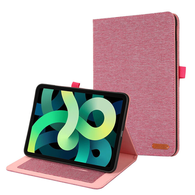 Case2go - Tablet hoes geschikt voor Apple iPad 11 (2025) A16 / Apple iPad 10.9 (2022) - Bookcase van spijkerstof met magneetsluiting en pasjeshouder - Roze