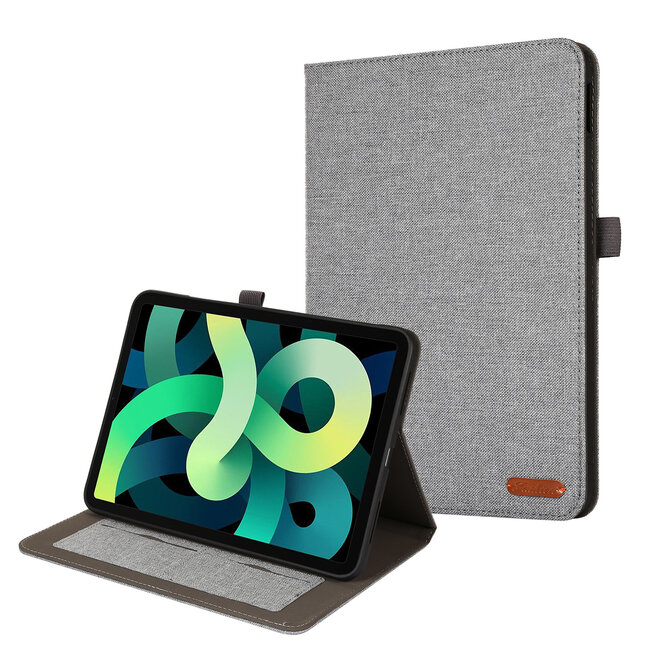 Case2go - Tablet hoes geschikt voor Apple iPad 11 (2025) A16 / Apple iPad 10.9 (2022) - Bookcase van spijkerstof met magneetsluiting en pasjeshouder - Grijs
