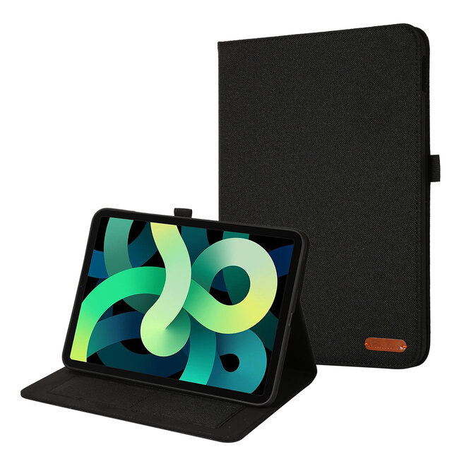 Case2go - Tablet hoes geschikt voor Apple iPad 11 (2025) A16 / Apple iPad 10.9 (2022) - Bookcase van spijkerstof met magneetsluiting en pasjeshouder - Zwart