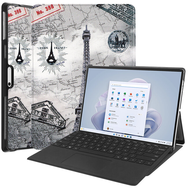Case2go - Hoes geschikt voor Microsoft Surface Pro 9 - 13 inch Cover - Book Case met Stand Functie - Eiffeltoren