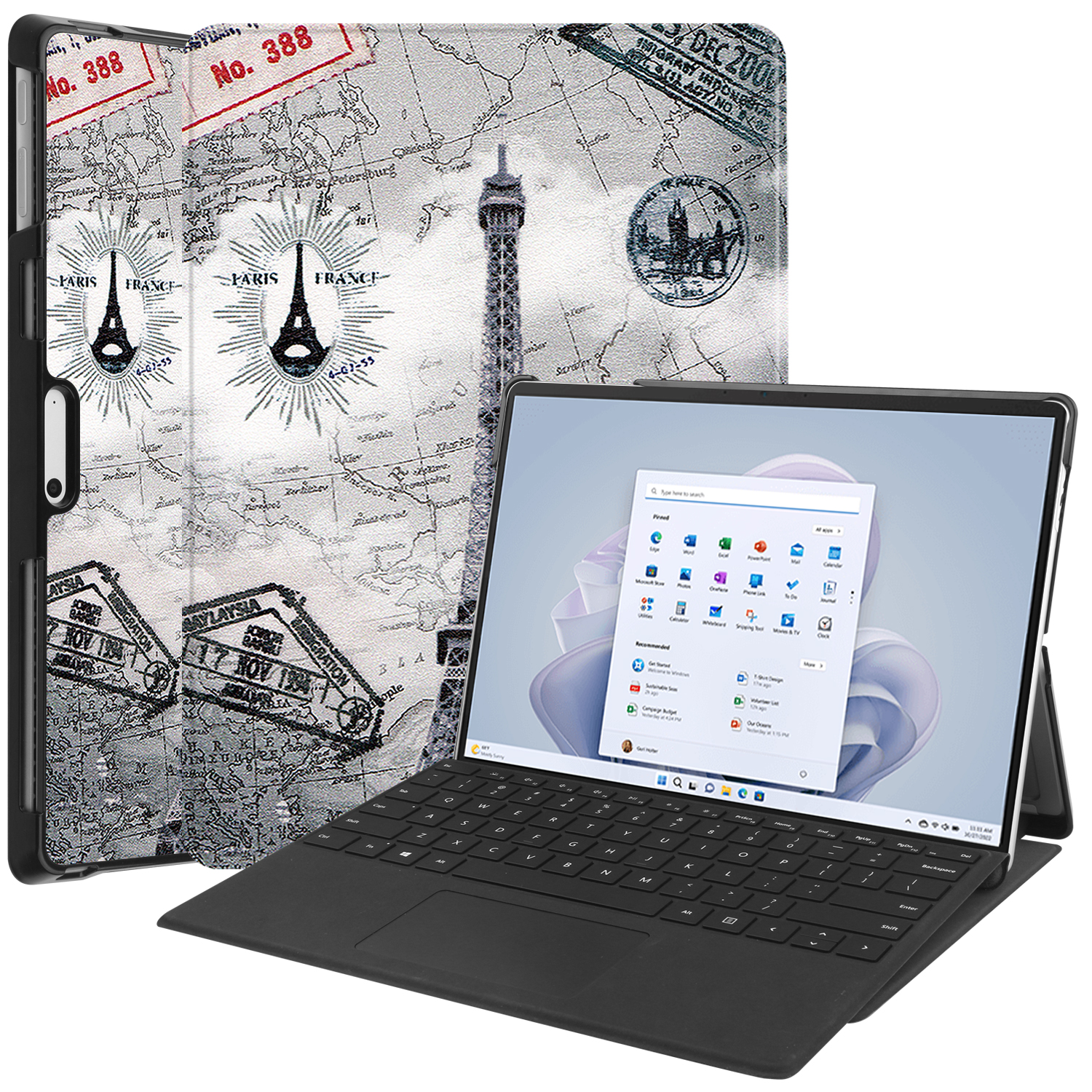 Case2go - Hoes geschikt voor Microsoft Surface Pro 9 - 13 inch Cover - Book Case met Stand Functie - Eiffeltoren afbeelding