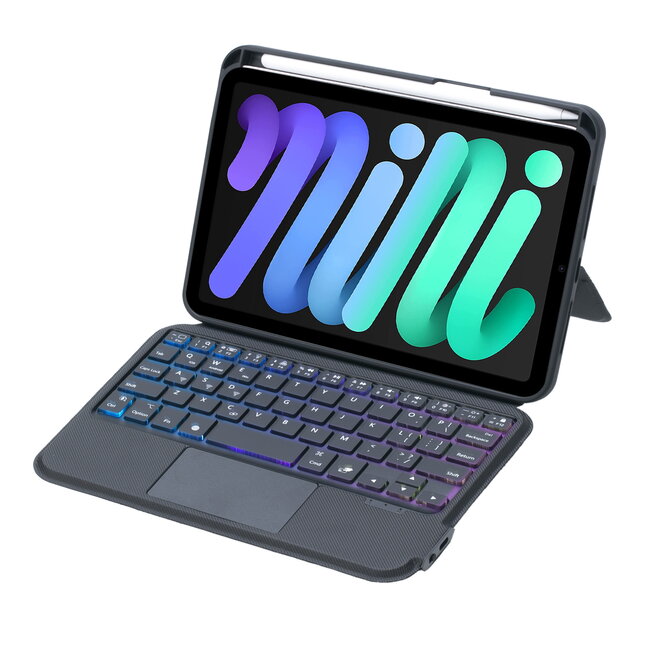 Case2go - Bluetooth Toetsenbord hoes geschikt voor Apple iPad Mini 6 (2021) - Toetsenbordverlichting - Touchpad - QWERTY - Zwart