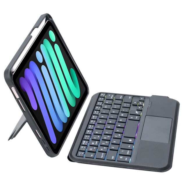 Case2go - Bluetooth Toetsenbord hoes geschikt voor Apple iPad Mini 7 / Mini 6 - Toetsenbordverlichting - Touchpad - QWERTY - Zwart