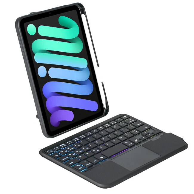 Case2go - Bluetooth Toetsenbord hoes geschikt voor Apple iPad Mini 7 / Mini 6 - Toetsenbordverlichting - Touchpad - QWERTY - Zwart