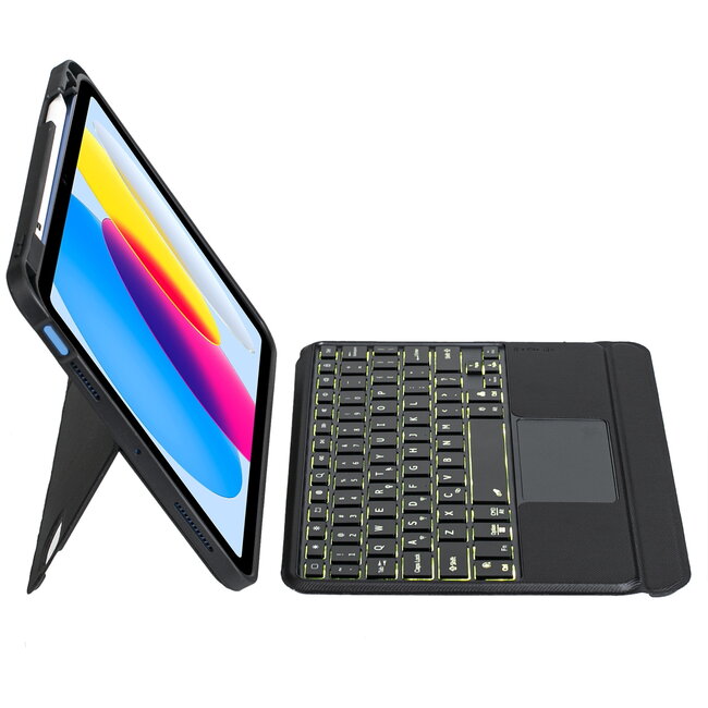 Case2go - Bluetooth Toetsenbord hoes geschikt voor Apple iPad 10 10.9 inch (2022) - Toetsenbordverlichting - QWERTY - Zwart